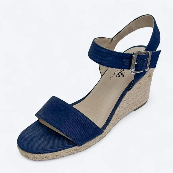 LifeStride Womens Tango 2 Navy Espadrille Ankle Strap Wedge Sandals Size 10M - Picture 1 of 11
